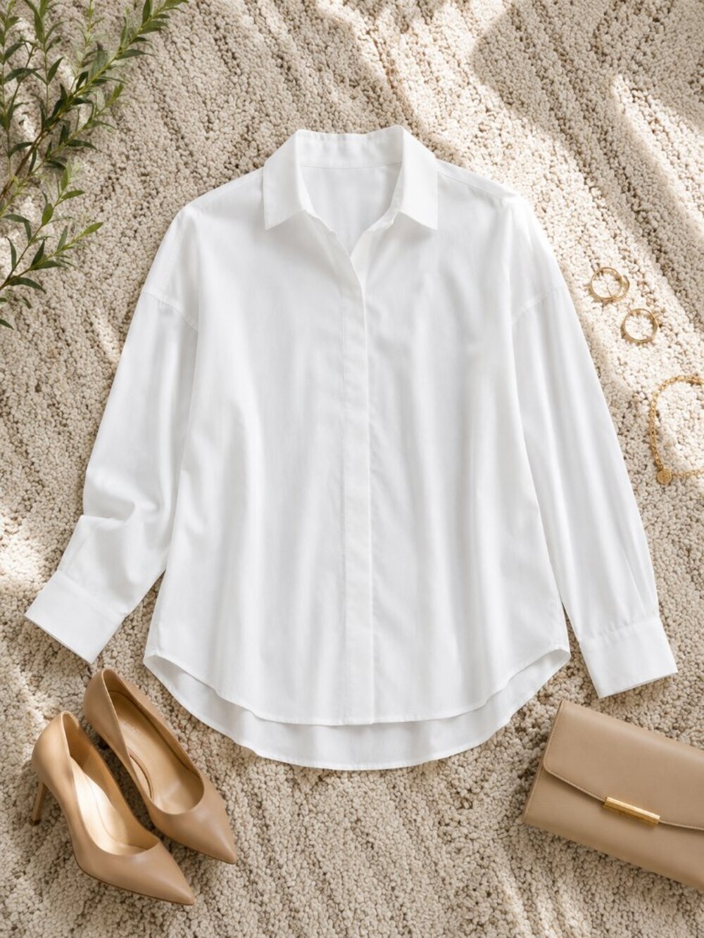 M Magaschoni White Point Collar Button up Top Classic Blouse NWT Office Career